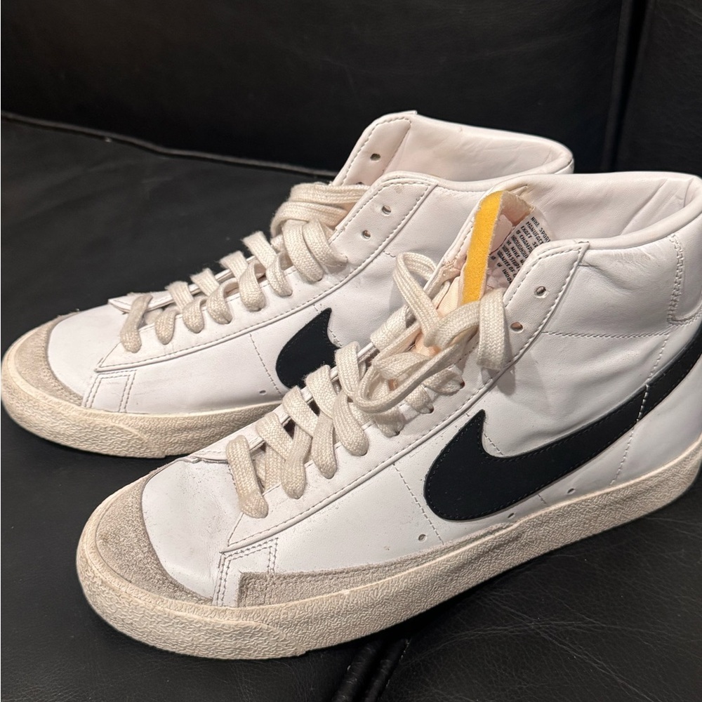 White High-Top Sneakers with Black Swoosh